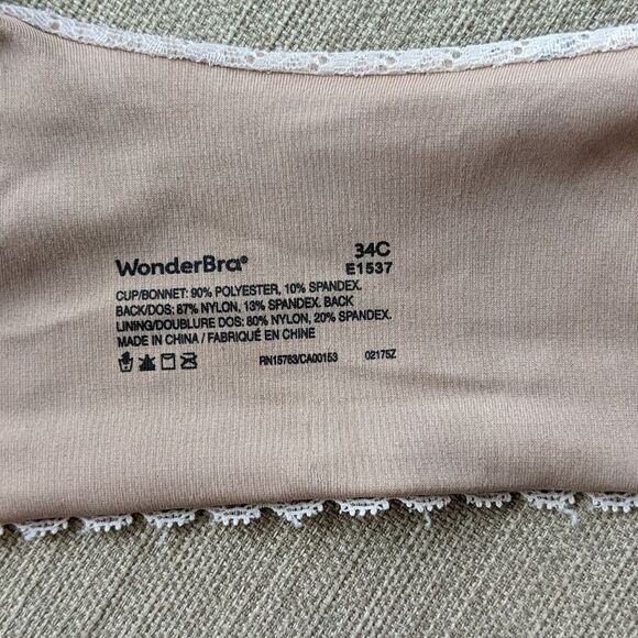 WONDERBRA Lace Nude Beige Color Bra Wire Slightly Padded 34C C018 - Picture 4 of 10
